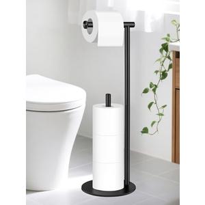 Toilet Paper Holder Stand, Free Standing Toilet Paper Roll Stand with Reserve for Bathroom, Stainless Steel, Black
