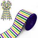5 x Mardi Gras Ribbons Bows for Wreath, 2.5 Inch 10 Yards Glitter Gold Green Purple Stripes Ribbon Fat Tuesday Holiday Craft Wired Edge Ribbons for Gift Wrapping Mardi Gras Party Decorations (Style 3: Stripes)