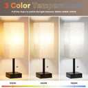 Bedside Table Lamps for Bedroom Set of 2 - Small Rectangular Nightstand Lamp with AC Outlet Charging Port, 3 Color Temperatures Desk Light with Bulb, Tabletop Reading Lamp for Living Room/Dorm/Office