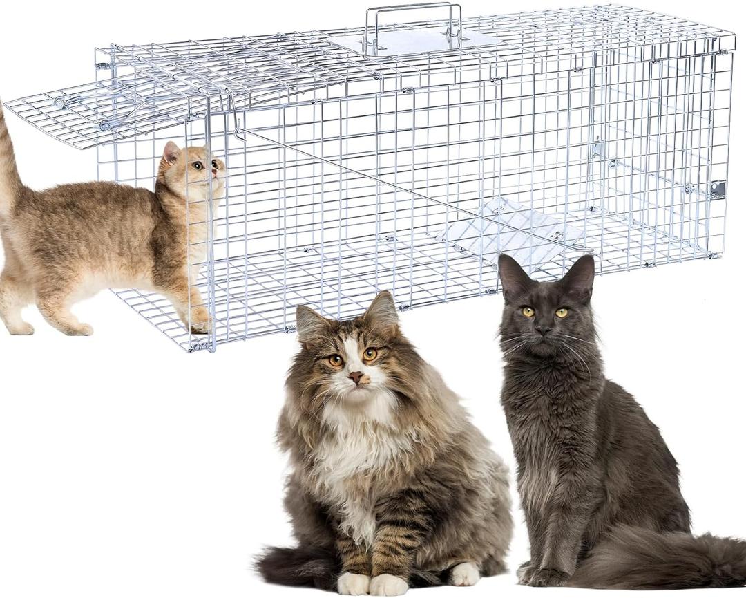 32" Live Animal Traps,Humane Animal Trap for Stray Cats up to 16.5 pounds, Raccoons, Squirrel, Skunk, Mole, Groundhog, Armadillo, Rabbit, Steel Foldable with Pedal Triggers