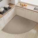 Corner Kitchen Mats for Floor Non Slip Washable, Rubber Backed Circular Sector Kitchen Rugs, Super Absorbent Imitation Linen Braided Kitchen Floor Mat for Sink Corner Areas (Brown, Radius 55")