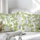 Green and White Floral Throw Pillow Covers, 2 Sets 18X18 Inch Decorative Throw Pillow Cases, Soft Cushion Case for Room Home Decoration