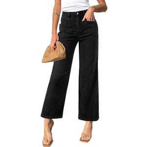Sidefeel Women's Wide Leg Jeans High Waisted Stretchy Jeans Straight Leg Zimbaplatinum Ankle Denim Pants with Slant Pockets (4, Black)