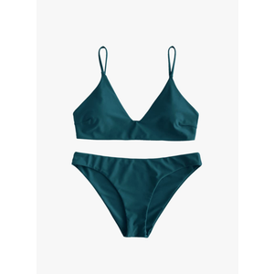 ZAFUL Women's Solid Spaghetti Strap Bralette Bikini Set Two Piece Swimsuit, M, Blue
