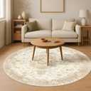 Beige Round Rug 6ft,Large Circle Area Rugs for Living Room Bedroom Dining Room,Washable Boho Vintage Bohemian Distressed Oriental Floral Carpet Non Slip,Retro Gold Floral