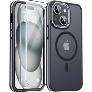 JAME for iPhone 15 Case, iPhone 15 Phone Case with 2 Tempered-Glass Screen Protectors [Compatible with Magsafe][Military-Grade Protection] Shockproof Slim Fit Phone Case for iPhone 15 Case, Black