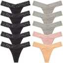Pack of 10 
ANNYISON Women's Thongs, T Back Low Waist See Through Panties Cotton Seamless Lace Thongs for Women Size Medium