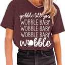 MAIHUN Gobble Till You Wobble Shirt Women Thanksgiving Shirt Funny Turkey Shirts Thanksgiving Day Tee Tops (Small, Red)