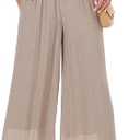 heipeiwa Women's Summer Linen Pants Double Layers Casual Wide Leg Palazzo Pants Beach Dress Loose Linen Culottes, Size: M