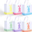 PINWATT 12 Pcs Reusable Easter Non-Woven Gift Bags with Handles, Colorful Bunny Tote Treat Bags for Easter Egg Hunt, Party Favors (9x8.6x4.3 Inches)