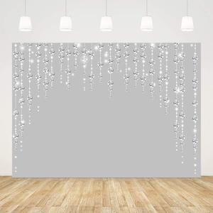7x5ft Silver Photography Backdrop for Party Glitter Diamonds Wedding Bridal Shower Party Decorations Silver Birthday Backdrop for Girl Photo Shoot Props