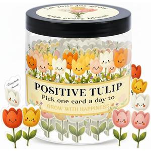 Positive Tulip Jar with 60 Affirmation Cards, Inspirational Gifts and Teacher Desk Decor, Tulips Flowers Themed Gift for Women, Stress Relief and Daily Positivity, Staff Appreciation Gifts