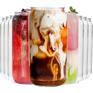 Nervure 12 Pack Can Shaped Plastic Cups - 16oz Classic Drinking Cups - Beer Can & Iced Coffee Tumbler - Smoothie, Boba Tea, Cocktail
