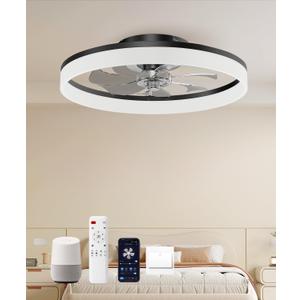 Smart Ceiling Fans with Light and Remote,20'' Low Profile Ceiling Fan with 6-Speed & Dimmable LED, Alexa/APP Home Voice Control, App, Reversible Airflow, App Timer, for BeedroomBlack