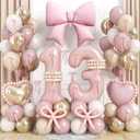 40 Inch Dusty Pink 13 Number Balloon for Girls 13th Birthday Decorations Blush Light Pink Gold Beige Latex Balloons Bow Heart Foil Balloon for Boho 13 Year Old Birthday Anniversary Party Decorations