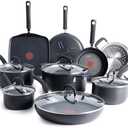 T-fal Ultimate Hard Anodized Nonstick Cookware Set 14 Piece, Oven Broiler Safe 400F, Lid Safe 350F, Kitchen Cooking Set w/Fry Pans, Saucepans, Griddle, Dutch Oven, Pots & Pans, Dishwasher Safe, Black