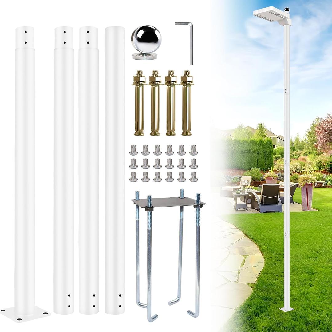 Modern Outdoor Street Light Pole, White Lamp Post with Base Waterproof Metal Light Pole for Yard, Patio, Driveway, Garden, Street, Walkway Lighting (13Ft/156)