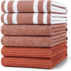 Homaxy Premium Kitchen Towels(18x 28, 6 Pack), Large Cotton 380 GSM Kitchen Hand Towels, Soft and Absorbent Terry Dish Towels, Multipurpose Tea Towel Set with Hanging Loop, Rust