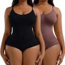 2 Piece Shapewear Bodysuits For Women Tummy Control Seamless Waist Body Suits Shaper (Black+Brown) (Medium)