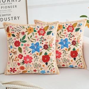 COARVXA Floral Pillow Covers 20x20 Set of 2,Beige Farmhouse Floral Pillow Covers Decor Double Sided Pattern Cushion Cover Soft Pillow Case for Living Sofa Room Bed Porch Patio Square Pillow Cover