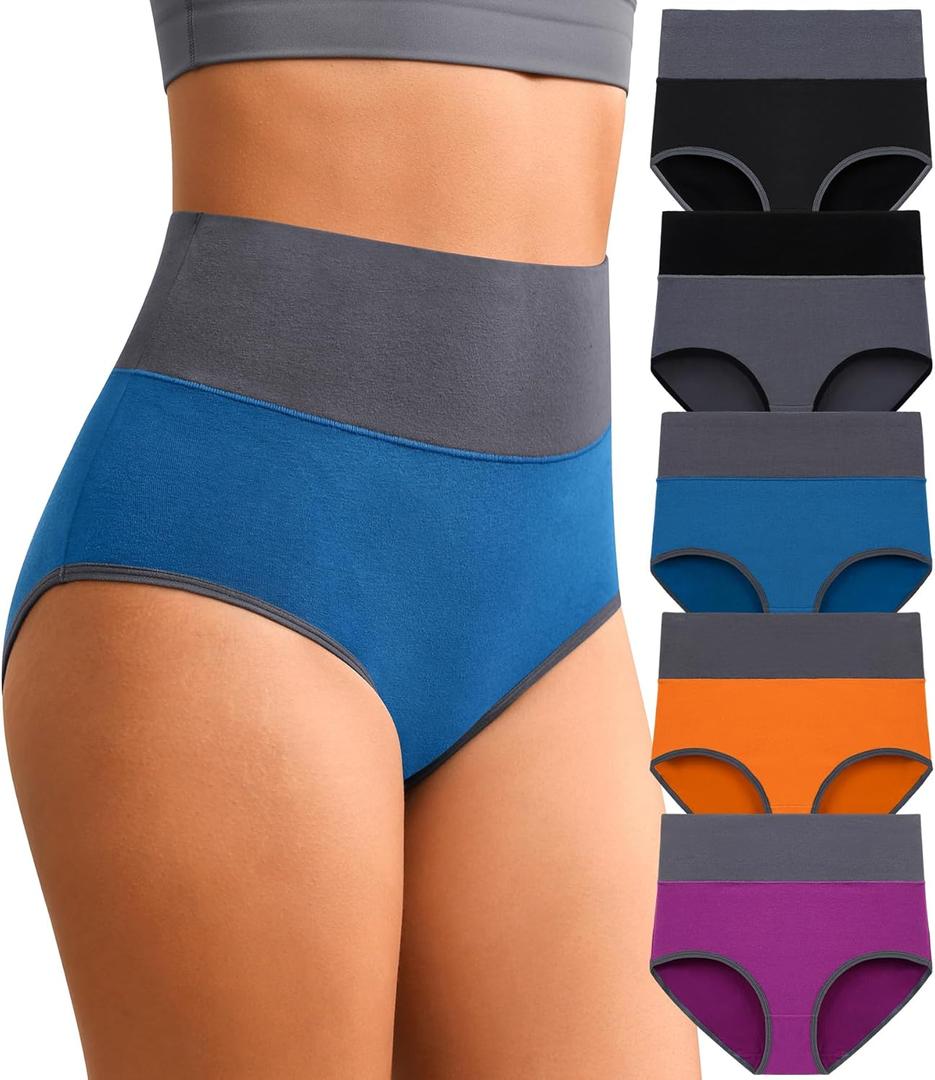 Eiggam High Waisted Underwear for Women Tummy Control Panties Cotton Briefs Full Coverage Breathable Underwear Packs Women (Large)