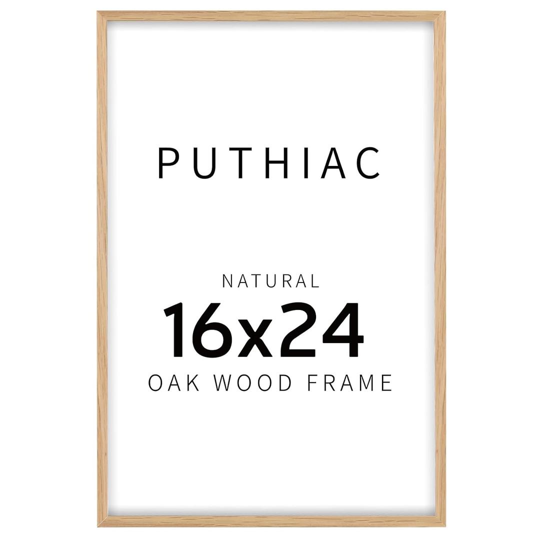 Puthiac 16x24 Solid Oak Wood Picture Frame, 16 x 24 Poster Frames for Wall, Vertical or Horizontal, Plexi Front, 1 Pack, Natural Oak