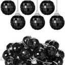 BBTO 24 Pieces Mini Disco Balls Hanging Mirror Disco Balls Party Decor Ornaments Reflective Mirror Ball Cake Decoration with Rope Christmas Tree Wedding Dance Music Decor(Black,1.18 Inch)