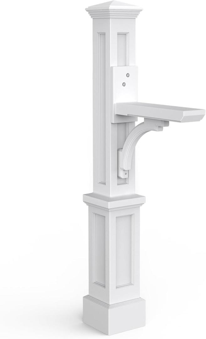 Mayne Newport Plus Mailbox Post with Standard Arm  Weather-Resistant, Durable Classic Design  Easy-to-Install Outdoor Mailbox Post (White)