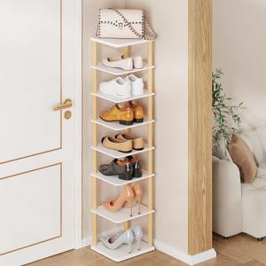 8 Tiers Vertical Shoe Rack, Tall Narrow Shoe Tower, Corner Shoe Rack, White, 10.2D x 11W x 48.3H in
