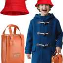 2 Pcs Halloween Bear Costume Accessories Bear Ears Red Bucket Hat and Brown Travel Handheld for Adult Women Men Halloween Cosplay Party Supplies