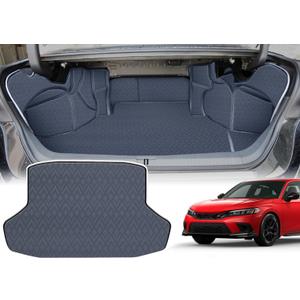 Cargo Mat & Backrest Mat for 2022-2025 Honda Civic Sedan Only - Custom Fit PU Leather Cargo Liner and Rear Seats Back Protector with Side Panels All Weather Trunk Mat Cargo Tray Civic Accessories