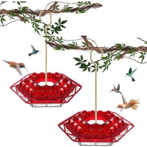 Hummingbird Feeder with Ant-Proof Moat Hummingbird Feeder, Easy to Clean and Refill Includes Hanging Hook, Features 30 Feeding Ports (Red 2PCS)