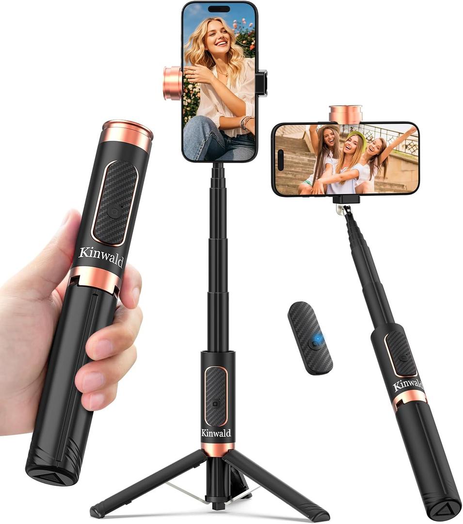 Selfie Stick Tripod for iPhone & Android Portable Phone Tripod Stand with Bluetooth Remote, One-Click Open, Compact & Lightweight for Vlogging, Travel & Everyday Use (Black)