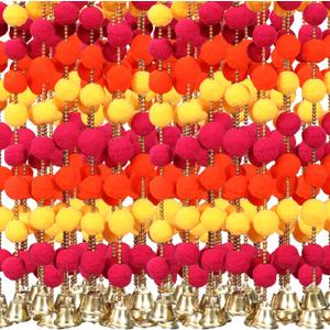 Suncalla 12 Pcs 4ft Marigold Garland with Bells for Diwali Decor, Orange