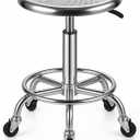 Rolling Stool, Stainless Steel Workbench Stool, Adjustable Swivel Stool Medical 5 Wheels, 304 Stainless Steel Structure Laboratory Round Pad, Load Capacity 445 lbs (Silver)