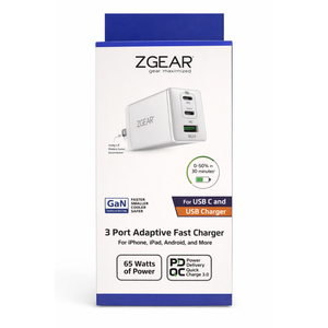 ZGear 3 Port Adaptive Fast Charger 65 Watts Of Power