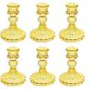 Glass Candlestick Holder,Striped Taper Candle Holders,Set of 6 Candle Stand for Table Centerpieces, Home Decor,Weddings,Festival and Parties (Yellow Dimond)
