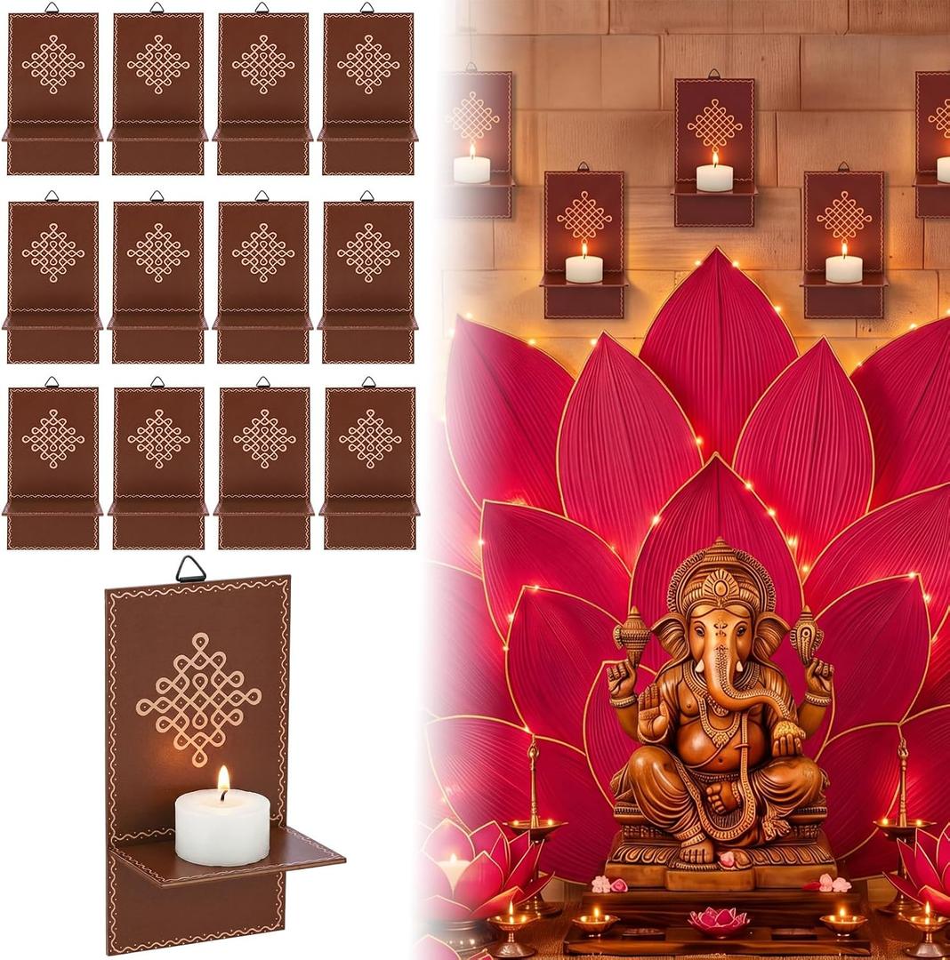 Wenqik 12 Pcs Diwali Wooden Candle Holder for Wall Decor, Indian Decor