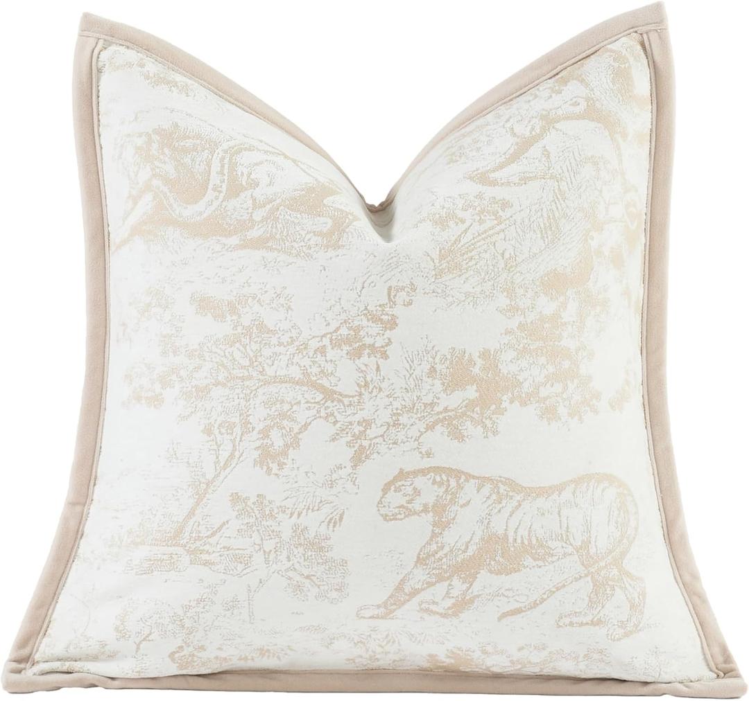 2025 New 18x18'' inches Throw Pillow Cushion Covers - Jungle Pattern with Edge Strip Chenille Jacquard Embroidery Luxury Modern Style Couch Sofa Bed Pillow Cover for Living Room Bedroom