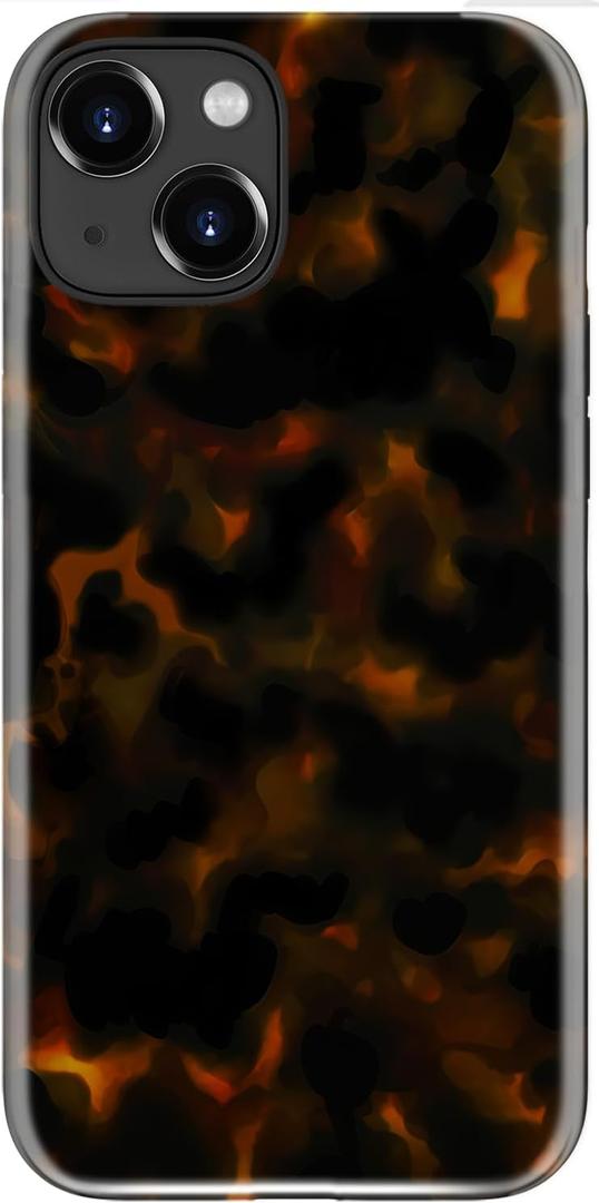 LUMARKE for iPhone 14 Plus Case Cute - Wireless Charging Compatible - Dual-Layer Soft Silicone + Hard Shell - Trendy Floral Design - Glossy Phone Cover for Women - Tortoise Shell