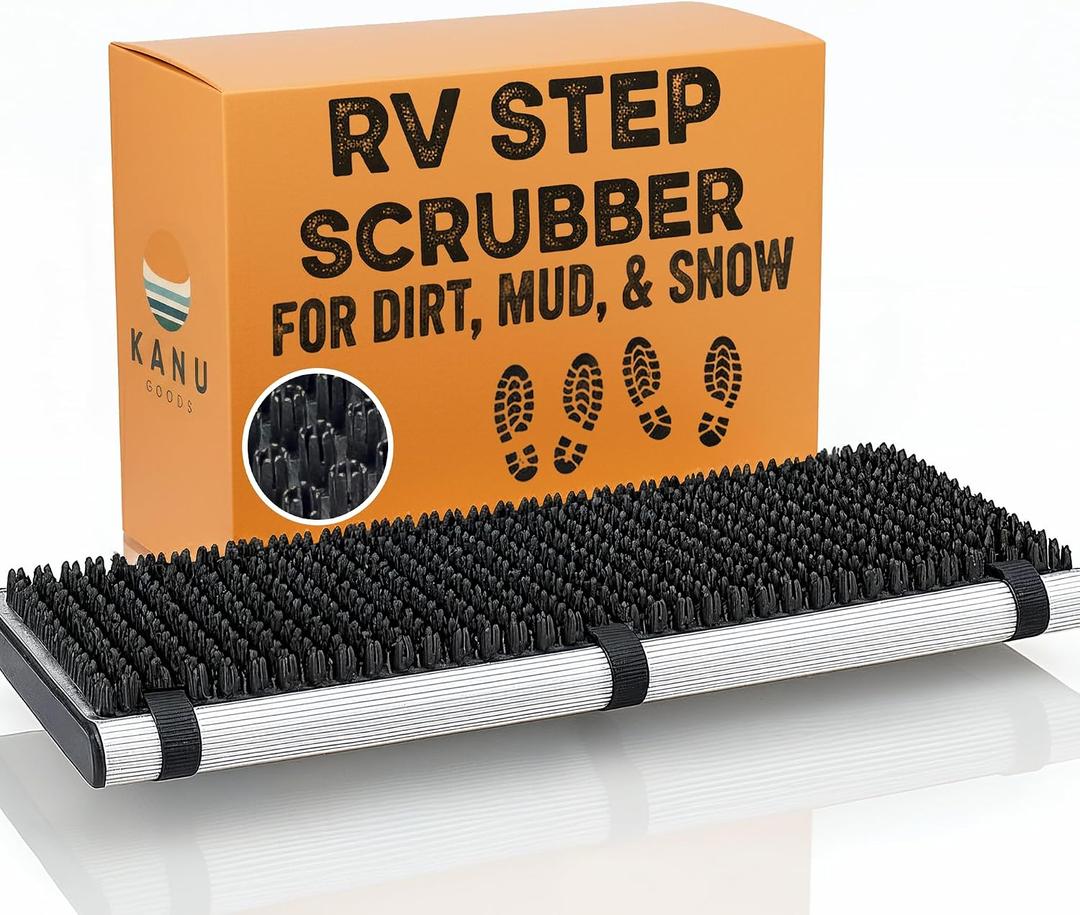 TrailScrubber RV Step Covers for RV Steps & Trailer Stairs | Bristle Boot Brush Scrubber Cleans Dirt, Mud & Snow from Shoes | Non-Slip Boot Cleaner for Camper Step Covers