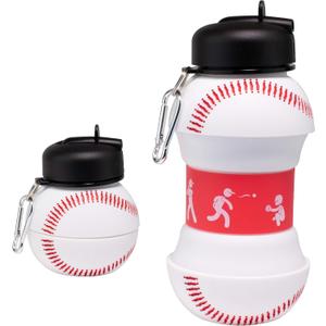 Maccabi Art Clip-On Collapsible BPA-Free Silicone Baseball Water Bottle for Kids, 18 Oz. Size