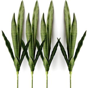Ollain 4 PCS Artificial Sansevieria Plants 30 Inch Tall Fake Snake Faux Plant for Indoor and Outdoor Home Garden Office Store Decoration (Dark Green)