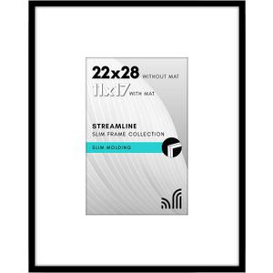 Americanflat 22x28 Poster Frame - Matted to 11x17 - Slim Molding - Black, 22x28 with 11x17 Mat