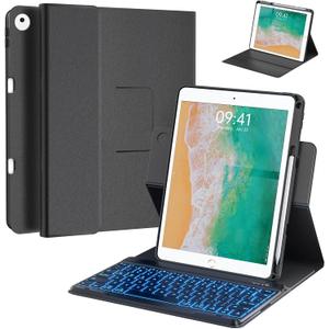 BLUTLOTUS Keyboard Case for iPad 9.7 inch 5th 6th Generation,360 Rotatable iPad Air 2 Keyboard Case with Pencil Holder(2018/2017/2014),7 Color Backlit Removable Bluetooth Smart Folio Cover (Black) (360 Rotating for iPad 5th/6th/Air 2, Black(360 Rotatable))