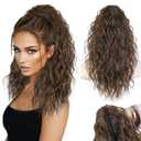 Ponytail Extension 18" Curly Wavy Pony Tail Claw Multi Layered Clip on Ponytail Extension Fluffy Natural Looking Synthetic Hair Piece for Women(Medium Brown Auburn)