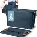 CleverMade Collapsible Laundry Basket LUXE 2 Pack 60 L (16 Gal) Foldable Cotton Blend Clothes Hamper with Vegan Leather Accents, Reinforced Handles, Space Saving Laundry Bin Holds 55 lbs - Navy