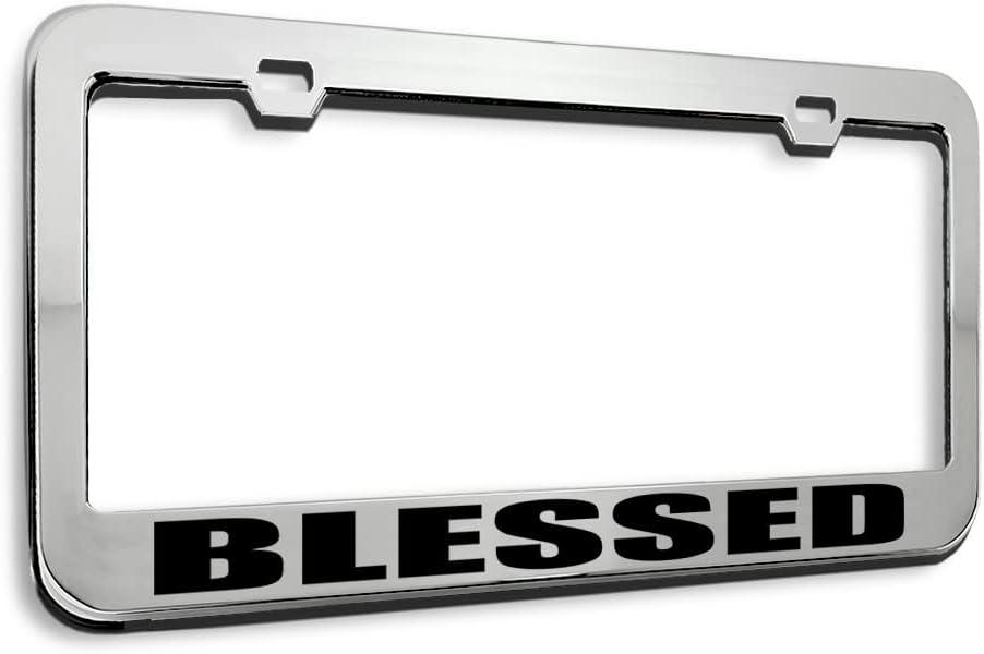 Metal License Plate Frame Blessed God Religious Jesus Christ Metal Tag Holder Car Accessories Chrome 2 Holes 1 Frame