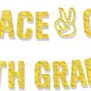 Peace Out 5th Grade Decorations, 2024 Fifth Grade Graduation Banner, Gold Glitter 5th Grade Party Decor for Boys Girls