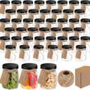 Nitial 50 Pack 5 oz Plastic Jars with Lids Bulk Yogurt Containers with Lids Gift Jars with DIY Craft Twine and Labels Gifts for Birthday Wedding Halloween Christmas Party Favor(Black,Aluminum Lid)